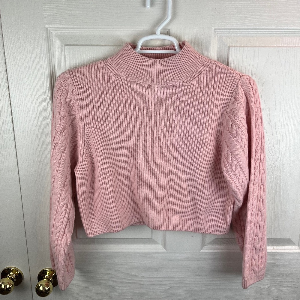 & Other Stories Cropped Ribbed Cable Knit Sweater Pink